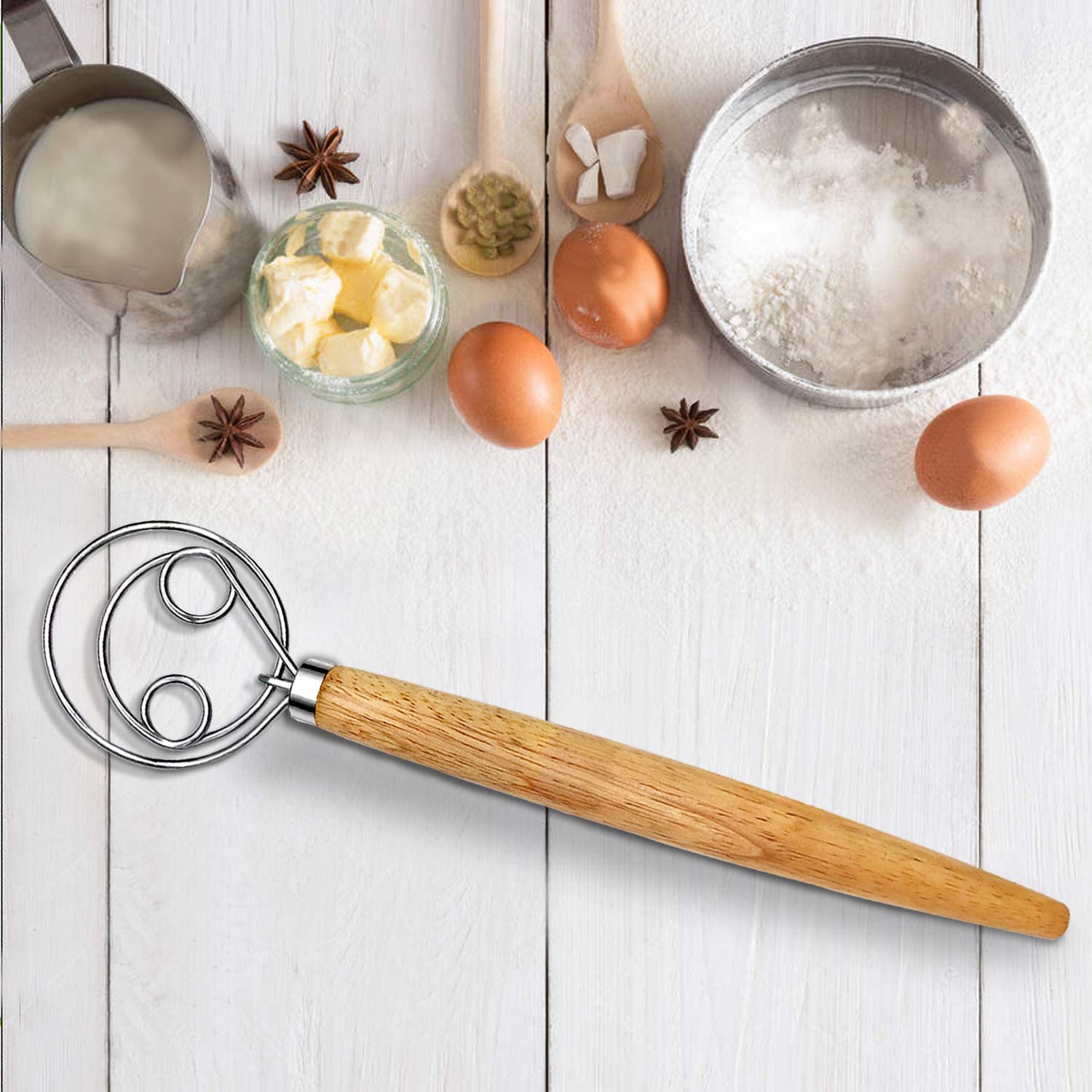 AY-BKW3028 danish dough whisk with wooden handle