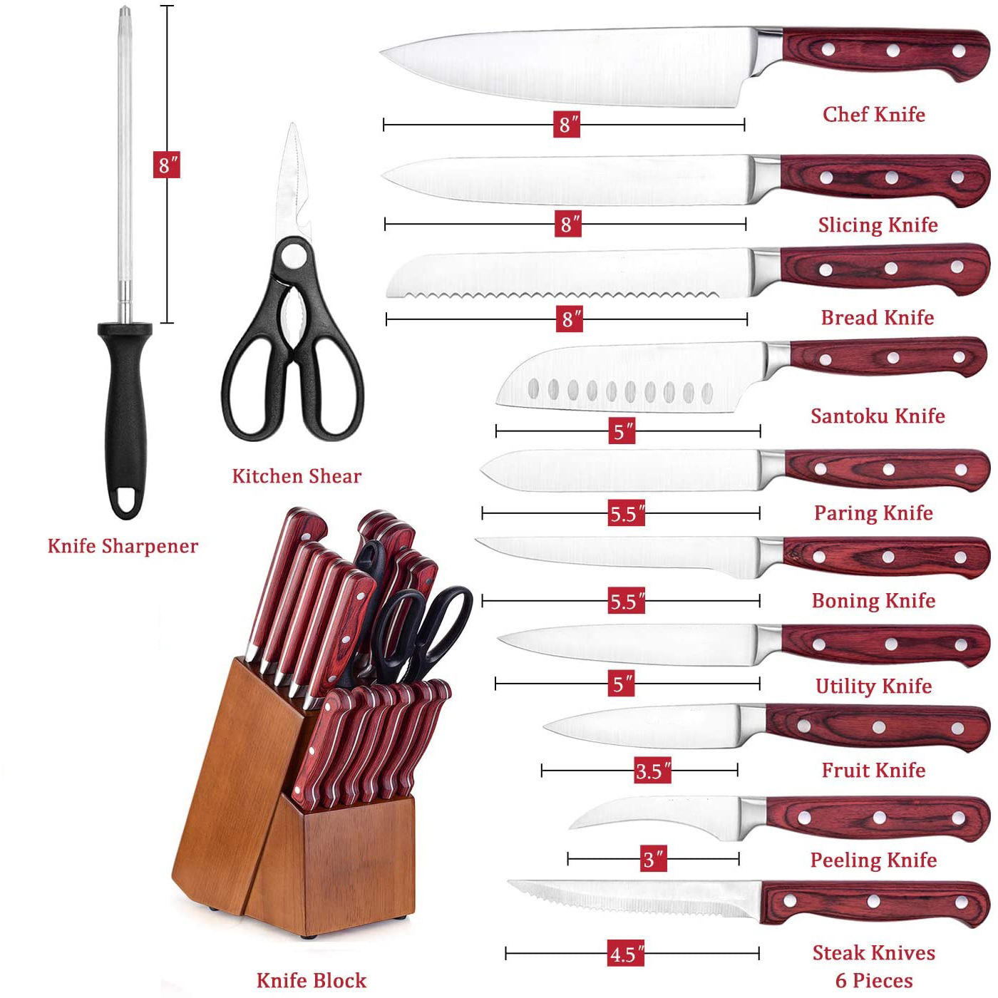 kitchen knife 18 pcs set
